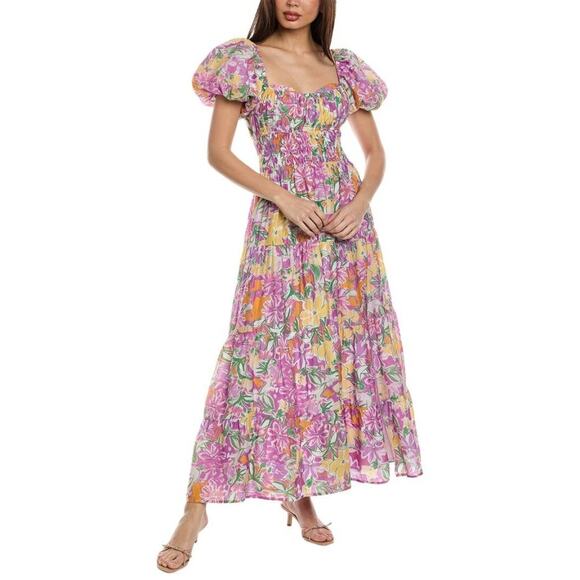 Astr Dresses & Skirts - ASTR The Label Florentina Maxi Dress Floral Puff Sleeve Tiered Smocked Size XS